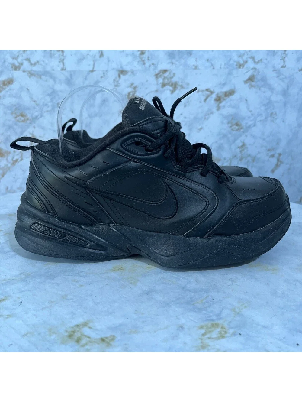 Nike Air Monarch IV Men's Size 8 Shoes Triple Black Comfort Walking Sneakers